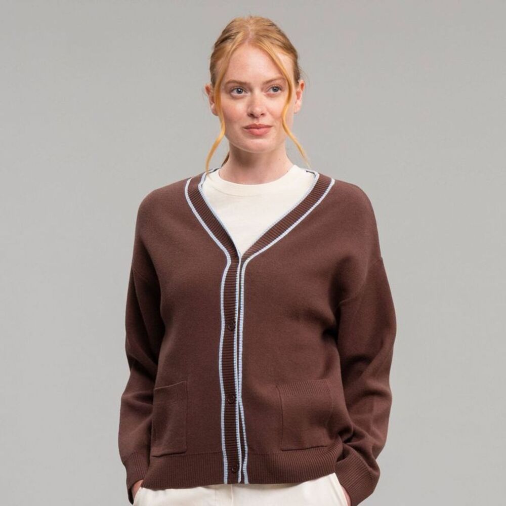 Richer Poorer Women's Piped Knit Cardigan - Dark Brown M